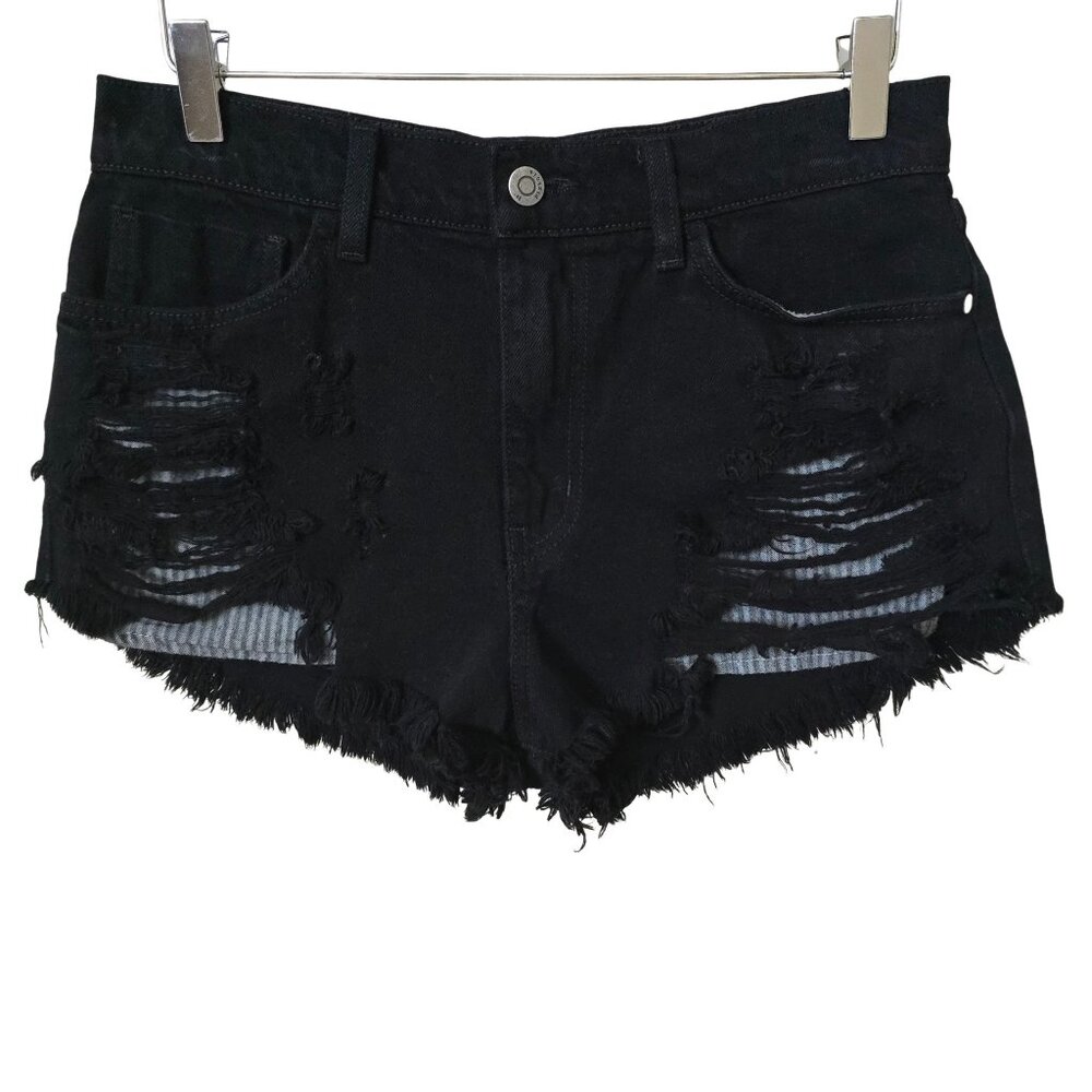 Pistola Nova Cut Off Distressed Black Denim Jean Shorts